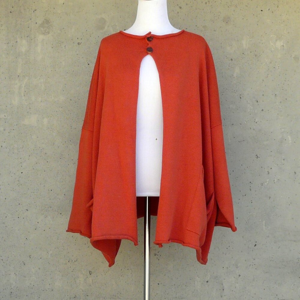 ESKANDAR cotton cardigan, one size, burnt orange, lagenlook, made in Scotland